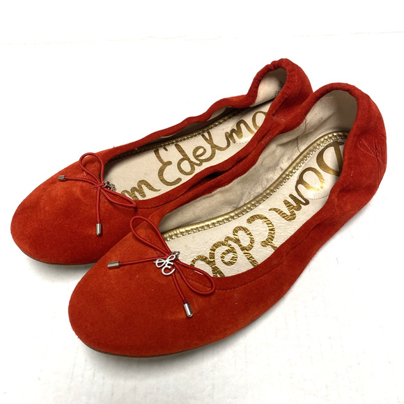 Sam Edelman Felicia Ballet Flat Red Suede Bow Round Toe Slip On 8.5 - Picture 5 of 7
